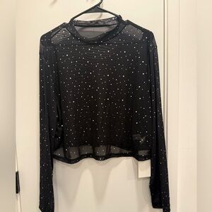 Black Sheer Polka Dot Long Sleeve Top